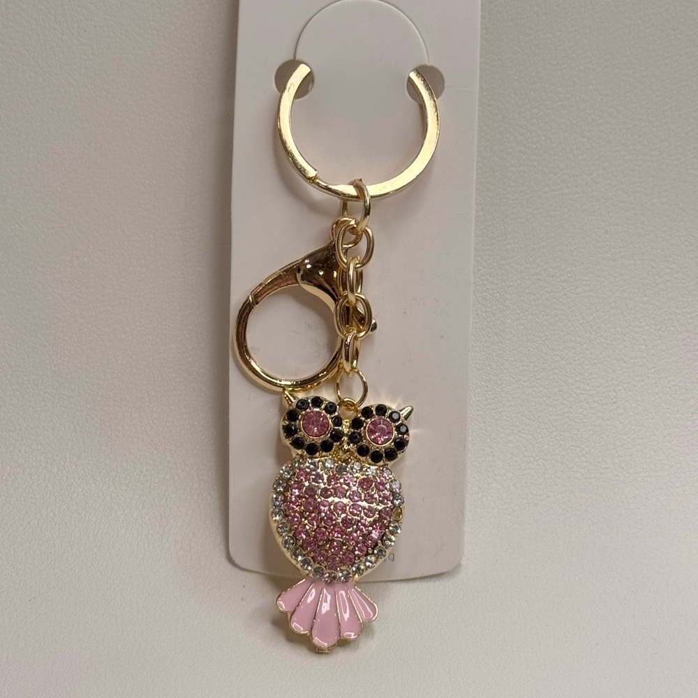 Mint Gold and Pink Owl Keychain Bag Charm